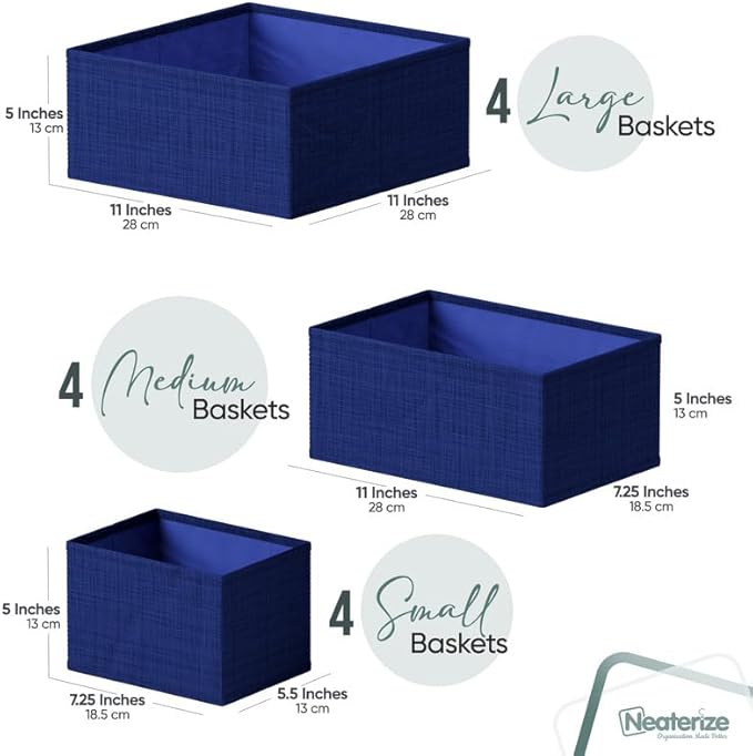 Drawer Organizer Clothes Set of 12 Navy - Dresser Organizer For Nursery, Bedroom, Closet - Perfect Baby Clothes Organizer and Storage & General Nursery Organization or Dresser Drawer Organizers - Image 2