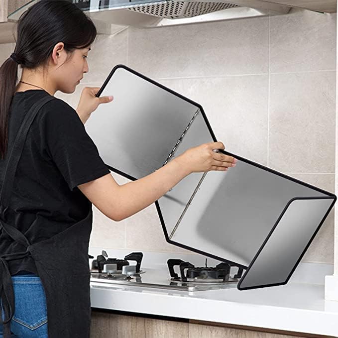 Splatter Guard for Frying Non-Stick 3 Sided Foldable Grease Splatter Screen Stainless Steel Backsplash Anti Splatter Shield Guard for Stove Screen Protector for Frying Stove Top Wall L ANGINORLD - Image 3