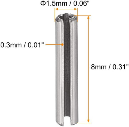uxcell Slotted Spring Pin - M1.5 x 8mm 304 Stainless Steel Split Spring Roll Dowel Pins Plain Finish 20Pcs