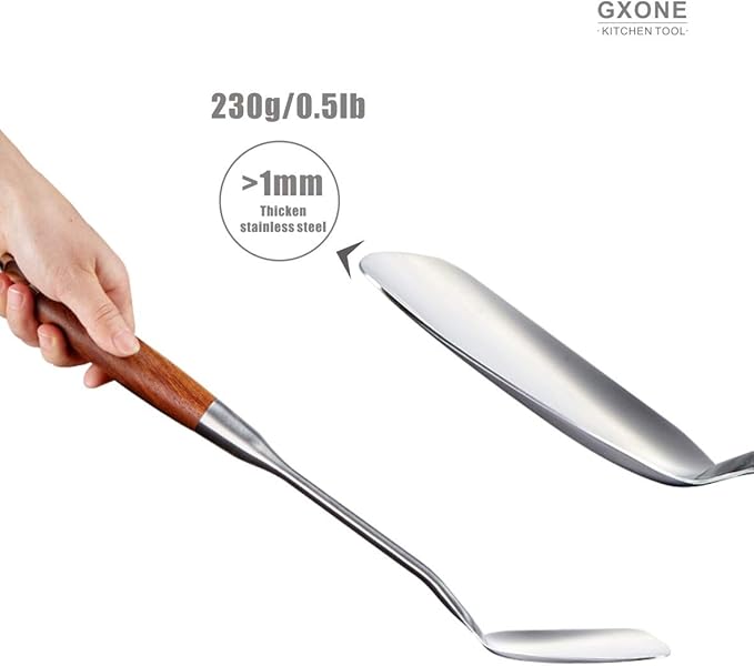 Chinese Wok Spatula, 304 Stainless Steel Spatula with Heat Resistant Wooden Handle Wok Utensils,Silver/15.7Inch - Image 4