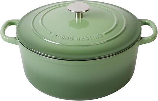 EDGING CASTING Enameled Cast Iron Dutch Oven Pot With Lid, 5.5 Quart, for Bread Baking, Cooking, Pistachio Green by EDGINGCOOKWARE