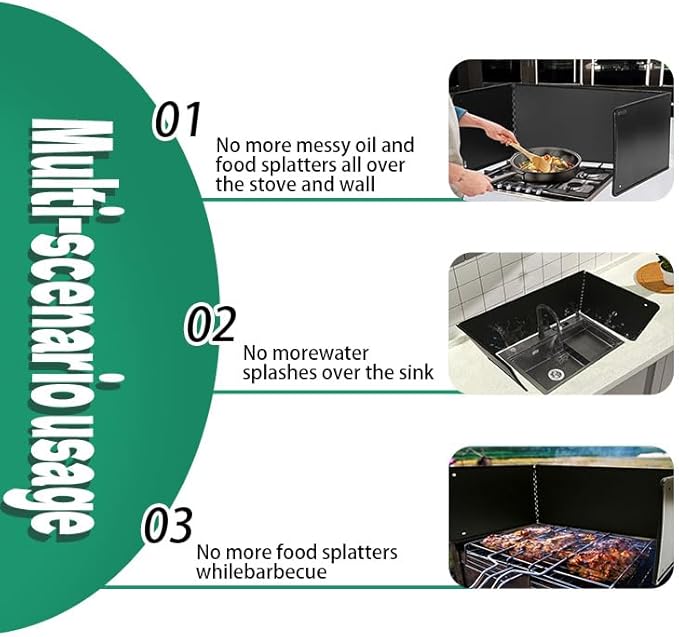 Large 3 Sided Splatter Guard for Frying Stove Top,Oil Splash Guard Cooking for Stove,Non Stick Foldable Splatter Screen for Stove Top (Black) - Image 5