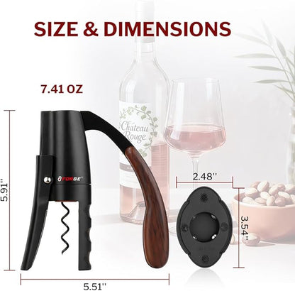 Forge Quality Compact Vertical Lever Corkscrew Wine Opener with Foil Cutter. 3 Seconds to Open a Bottle of Wine. Black.