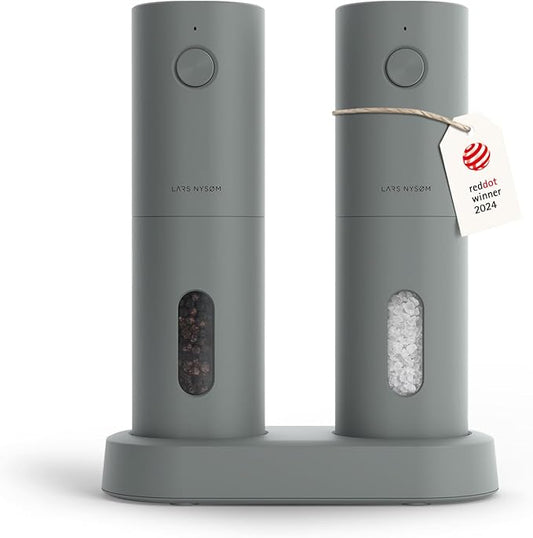 LARS NYSØM Electric Salt and Pepper Grinder Set, USB Rechargeable, Automatic Salt and Pepper Mills, Spice Shakers Refillable with LED Light, Adjustable Coarseness, Ceramic Grinder (Ash Gray) by LN
