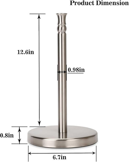 Paper Towel Holder Countertop, Standing Paper Towel Roll Holder for Kitchen Bathroom, with Weighted Base for One-Handed Operation, No Wobbly (Brushed Nickel)