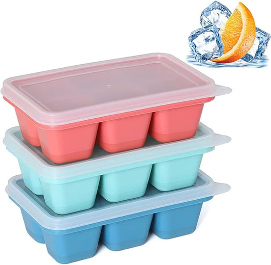 Ice Cube Trays for Freezer 3 Pack - Mini Ice Cube Trays with Lid & Easy-Release Silicone Bottom, Stackable Small Ice Cube Molds for Mini Fridge/Travel/Dorm Freezer by KIYOKI