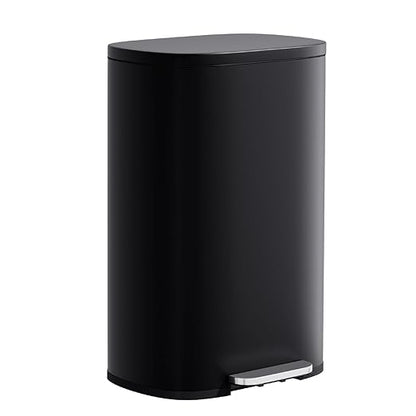 PayLessHere Stainless Steel Trash Can with Lid - Removable Inner Bucket, Foot Pedal Soft Close for Office, Home, Kitchen Garbage Bin (Black, 13 G) by PayLessHere