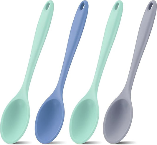 Shappy 4 Pieces Silicone Cooking Spoons 10.6 Inch Heat Resistant Kitchen Spoons for Mixing, Serving and Stirring Upgrade Large Non Stick Basting Utensils, Dishwasher Safe(Spoon,Fresh Color) by Shappy