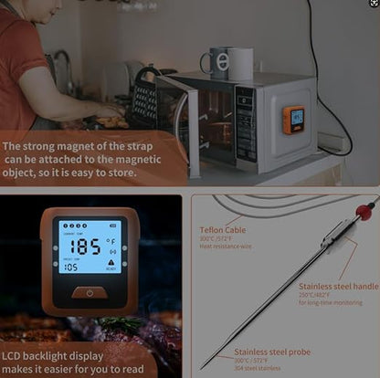 Smart Wireless Meat Thermometer Digital for Grilling and Smoking, 4 Meat Probes Grill Thermometer for Outside Grill, BBQ Thermometer for Cooking Food Temperature