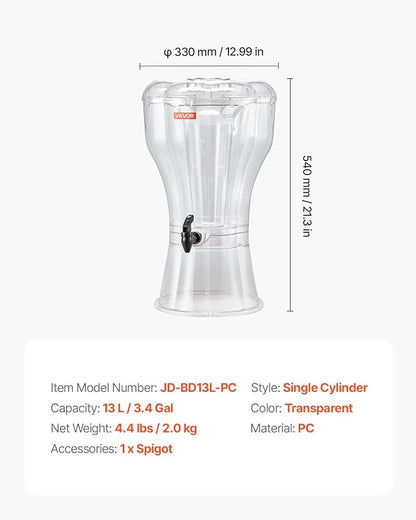 VEVOR Beverage Dispenser, 3.4 Gallon Drink Dispenser for Parties, Plastic Juice Dispensers with No-Drip Spigot, Iced Tea Lemonade Juice Water Dispensers, for Restaurants, Hotels, Parties - Image 7