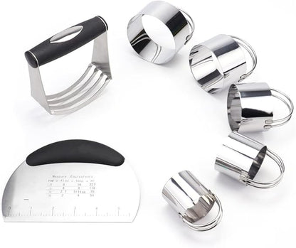 Tosnail Pastry Cutter, Dough Blender, 3 Cup Flour Sifter and Biscuit Cutter, 8 Pieces Stainless Steel Professional Dough Tools for Baking Cookies and Donuts