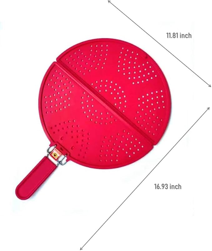 Foldable Silicone Splatter Screen, Bi-Fold Multifunction Shield for Frying Pan 11 3/4-Inch, Red - Image 2