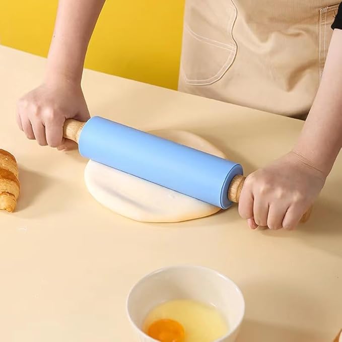 Silicone Rolling Pin with Wooden Handle - Non Stick Surface Dough Roller-roller pins for baking Pastry,Pizza,Fondant,Tortilla, Bread Crus& Christmas Cookies Supplies Gift for Home Bakers. - Image 6