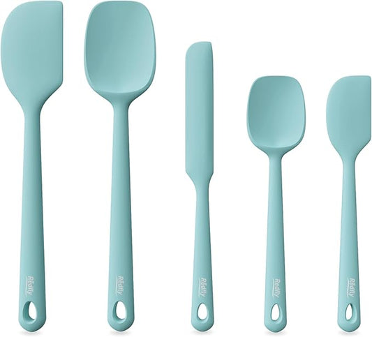 Redfly Silicone Spatula Set, 5 Piece Food Grade Silicone Cooking Utensils Set, Rubber Spatula Heat Resistant Nonstick for Baking, Cooking, Kitchen Utensils Dishwasher Safe Green by Redfly