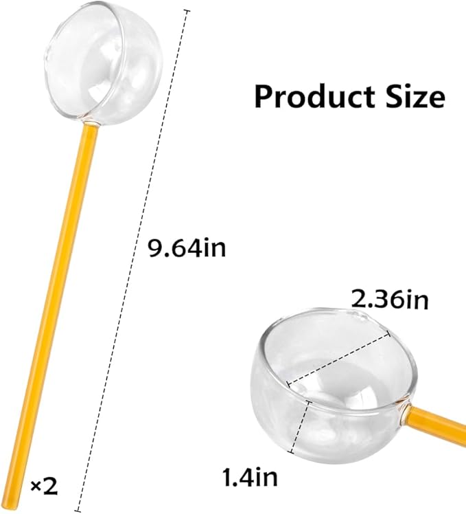2 Pack 9.65" Heat Glass Ladle, High Temperature Borosilicate Glass Mixing Utensil Ladle With Pourable Mouth Can Be Heated Directly Open Flame for Home Kitchen Restaurant Banquet, Yellow Soup Spoon