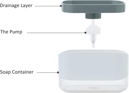 RUFCRIL Soap Pump Dispenser and Sponge Holder, 12oz / 350ml Dish Soap Dispenser for Kitchen,White