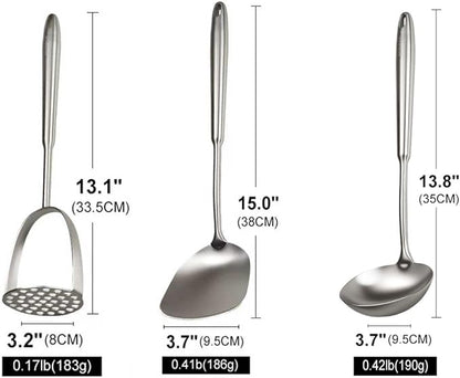 304 Professional Potato Masher, Stainless Steel Cooking Utensils Set, 3 PCS Long Large Metal Cooking Utensil Tools Set, Mirror Polished Kitchen Gadget Kitchen Tool Set, Dishwasher Safe