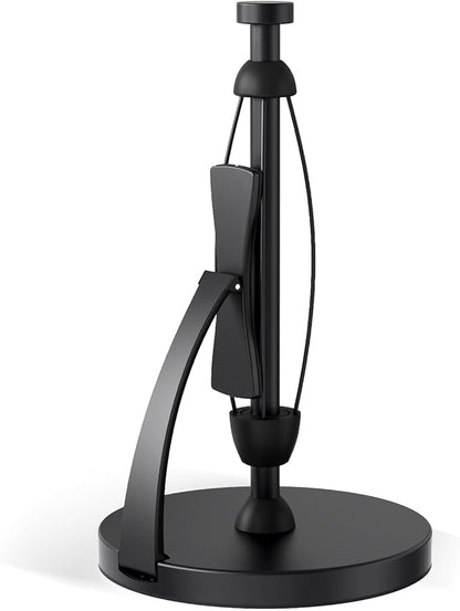 VEHHE Paper Towel Holder Countertop, Black Paper Towel Holder with Spring Activated Arm and Damping Effect, Simply Tear Paper Towel Stand for Bathroom and Kitchen (Black) by VEHHE