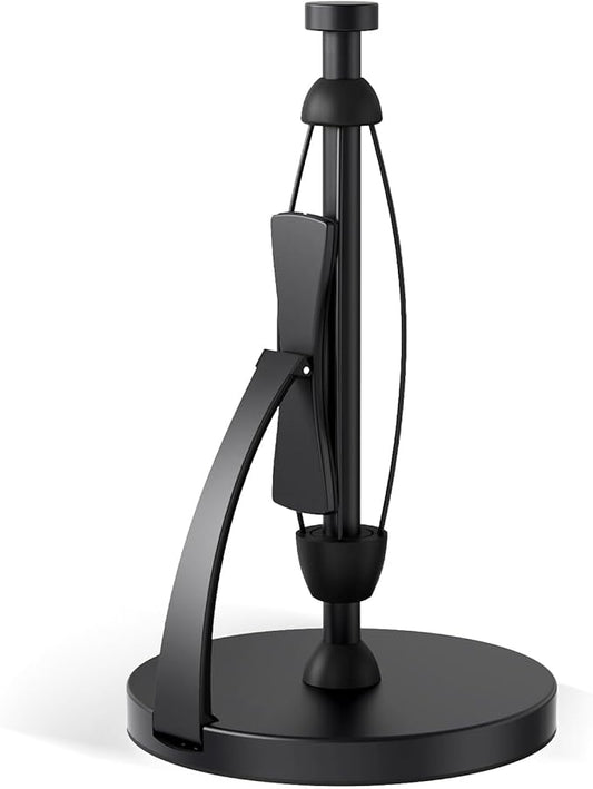 VEHHE Paper Towel Holder Countertop, Black Paper Towel Holder with Spring Activated Arm and Damping Effect, Simply Tear Paper Towel Stand for Bathroom and Kitchen (Black) by VEHHE
