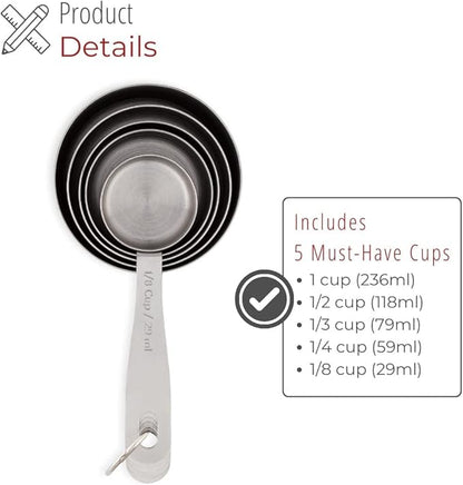husMait Stainless Steel Measuring Cups - 5 Piece Heavy Duty Measuring Cup Set with Storage Ring - Image 3