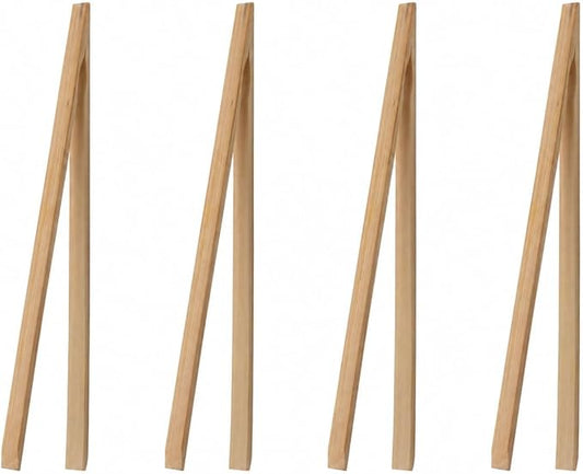 HIC Kitchen Toast Tongs, Natural Bamboo, 12-Inches, Set of 4