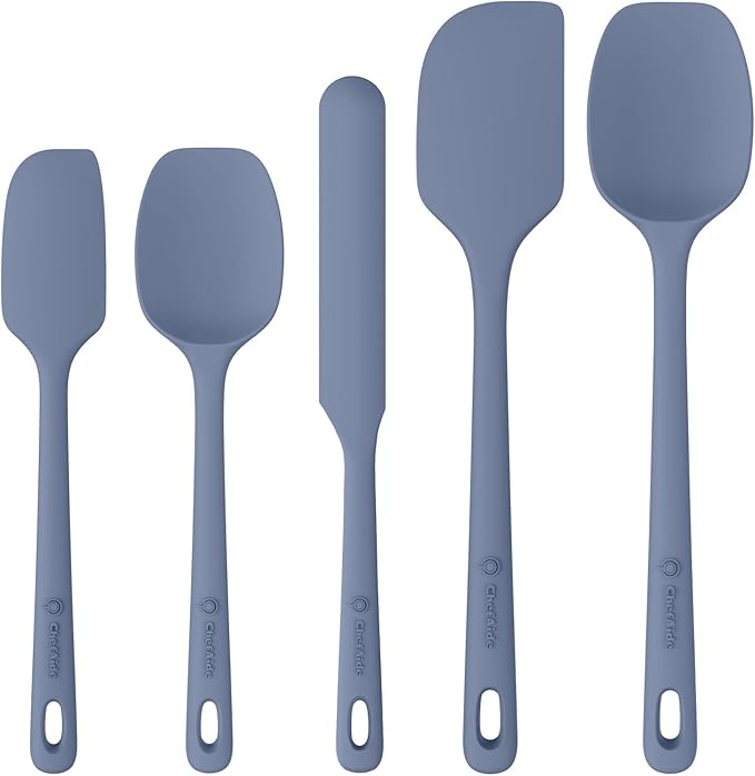 ChefAide 5 Pieces Silicone Spatula Set, Food Grade Rubber Spatula, Upgrade Strong Handle with Ergonomic Grip, Heat Resistant Up to 600°F for Nonstick Cookware, Cooking by ChefAide