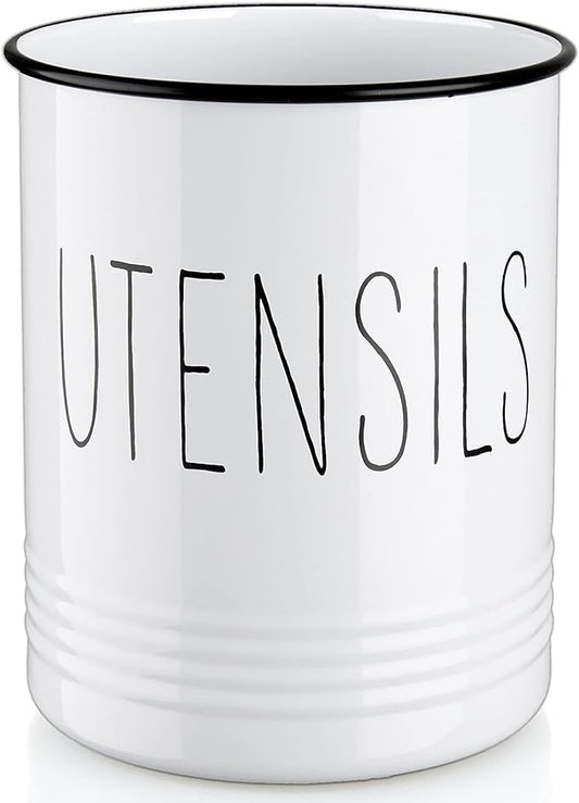 Bivvclaz Kitchen Utensil Holder, 6.7" Utensil Holder for Kitchen Counter, Cooking Utensil Crock with Cork Bottom, Modern Farmhouse Decor, Countertop Utensil Storage Caddy Organizer, White by Bivvclaz