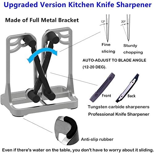 Knife Sharpener, Knife Sharpener Tool with Self-Adjusting, Stainless Steel and Tungsten Carbide, Knife Sharpeners for Kitchen Knives Helps Repair Sharpens, Hones, Polishes Blades - Image 2