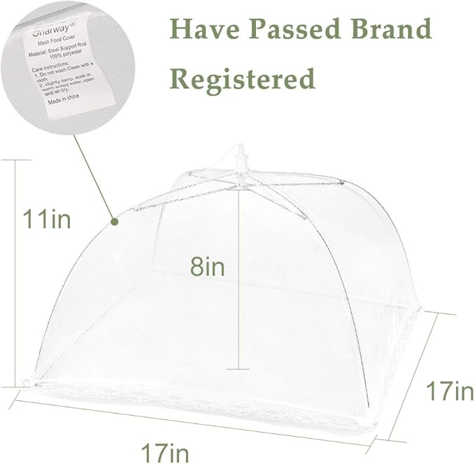 Onarway 6 Pack Food Covers 17 Inch Pop-Up Encrypted Mesh Plate Serving Tents, Fine Net Screen Umbrella for Outdoors, Parties, Picnics, BBQs, Reusable and Collapsible - Image 2