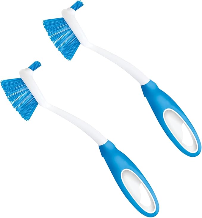 Dish Brush Scrubber for Kitchen, 2 Pack, by LOLA, Has Stiff Bristles & Food Scraper, Comfort No-Slip Grip Handle, Safe for Non-Stick & Coated Cookware by LolaProducts