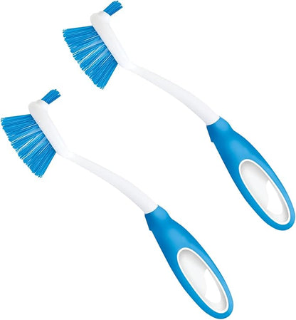 Dish Brush Scrubber for Kitchen, 2 Pack, by LOLA, Has Stiff Bristles & Food Scraper, Comfort No-Slip Grip Handle, Safe for Non-Stick & Coated Cookware by LolaProducts