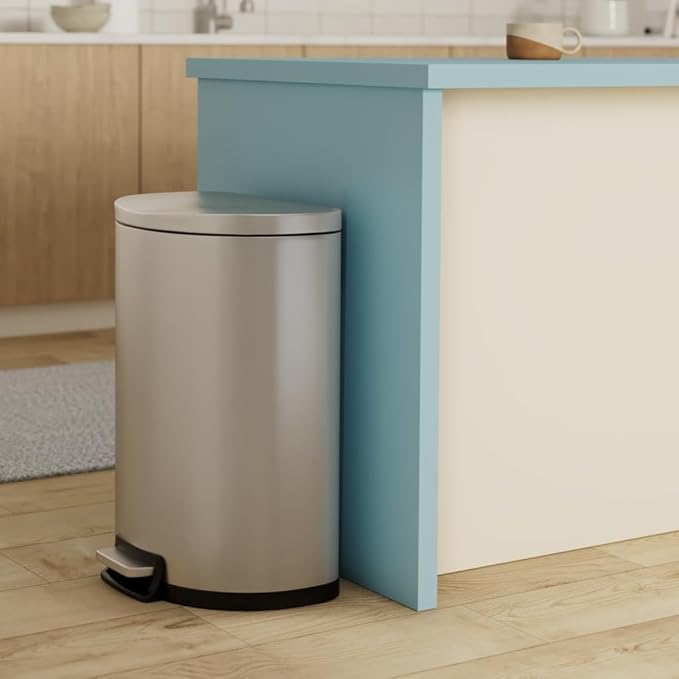 QUALIAZERO 50L/13Gal Heavy Duty Hands-Free Stainless Steel Commercial/Kitchen Step Trash Can, Fingerprint-Resistant Soft Close Lid Trashcan, 13Gal, D Shape - Image 2