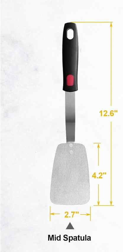 Stainless Steel Flexible Spatula Solid Turner, XiaoZu Thin Metal Spatula for Cast Iron Skillet, Thin Blade and Heat Resistant Silicone Handle, Great for Egg, Cookie, Meat, Crep, Medium