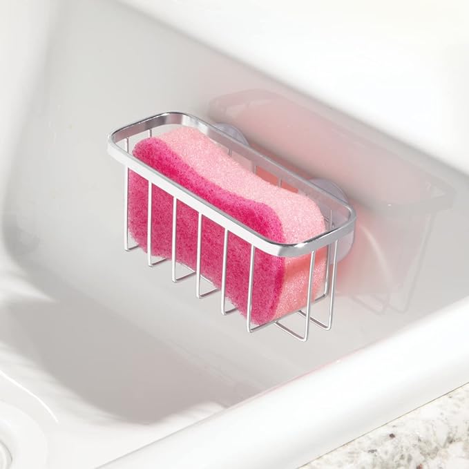 iDesign Gia Stainless Steel Dish Sponge Holder Basket with Suction Cups, Ideal for Kitchen Sinks and Bathroom Organization, 2.25"D x 2.5"W x 5.75"H, Set of 1, Polished - Image 2