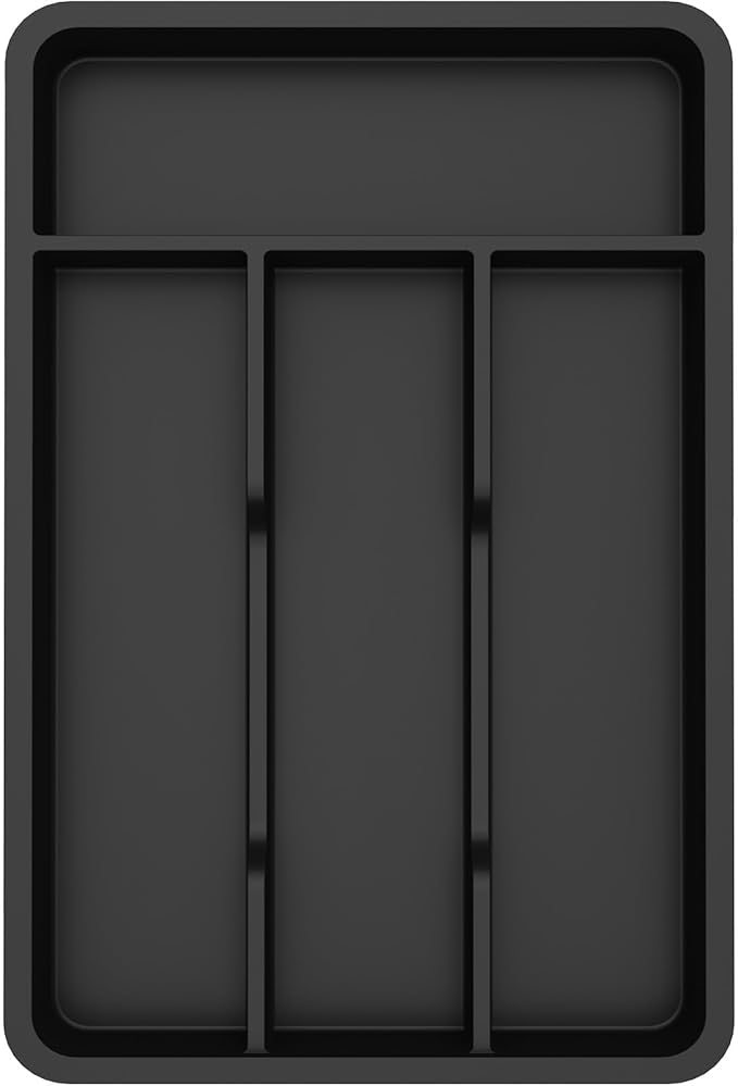 Lifewit Silverware Drawer Organizer Tray, Plastic Cutlery Storage for Kitchen, Flatware and Utensil Holder Divider for Spoons Forks Knives Tableware, 7.8 x 12.4", 4 Slots, Black by Lifewit