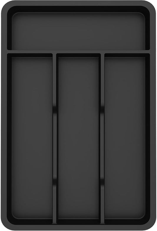 Lifewit Silverware Drawer Organizer Tray, Plastic Cutlery Storage for Kitchen, Flatware and Utensil Holder Divider for Spoons Forks Knives Tableware, 7.8 x 12.4", 4 Slots, Black by Lifewit
