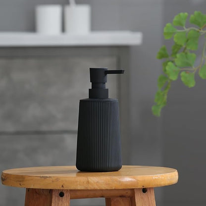 Small Soap Dispenser for Bathroom and Kitchen, Modern Farmhouse Striped Style Plastic Hand Soap Dish Soap Dispenser with Pump Matte Black - Image 5