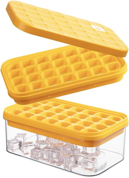Brigii Ice Cube Tray with Lid&Bin, Ice Cube Mold with 56 Cubes, Stackable Ice Trays for Freezer with Easy-Release Silicone Bottom, for Drinks, Coffee, cocktail by Brigii