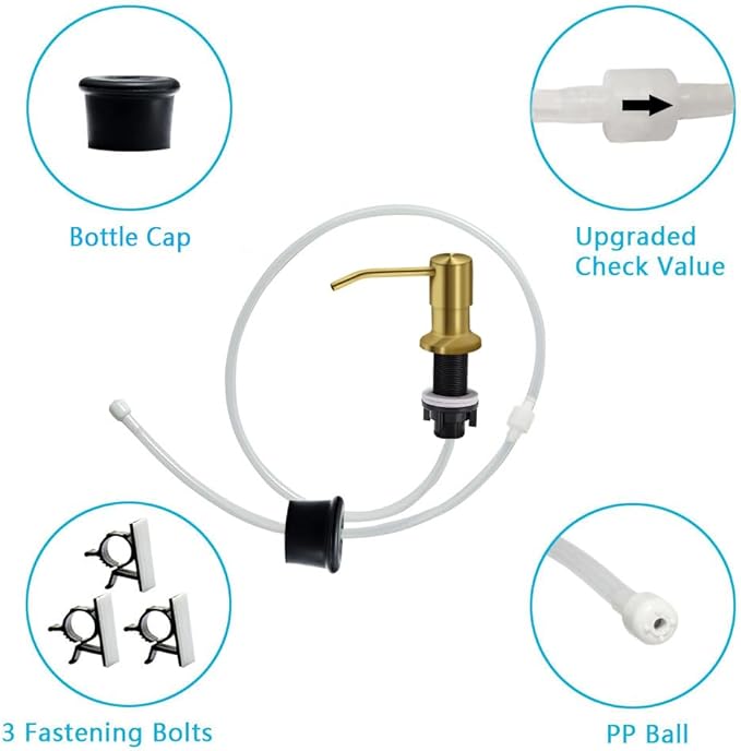 Soap Dispenser for Kitchen Sink, Countertop Sink Soap Dispenser Pump, 47" Silicone Extension Tube Connect to The Soap Bottle Directly, Say Goodbye to Frequent Refills (Golden) - Image 5