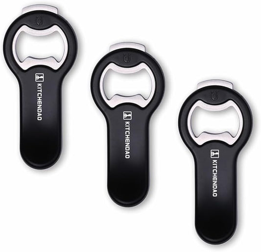 KITCHENDAO 2 in 1 Magnetic Beer Bottle Opener for Fridge and RV with Cap Catcher - Pop Can Soda Can Opener, Stick to Refrigerator for Easy Storage with Magnet, Gift for Men Husband Father- 3 Pack by KITCHENDAO