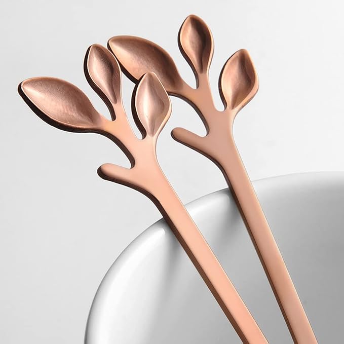 AnSaw 6-Piece Elegant Rose Gold Leaf Long Handle Teaspoons - 7.4" Stainless Steel Stir Spoons for Coffee & Tea, Perfect for Mixing & Stirring - Image 7