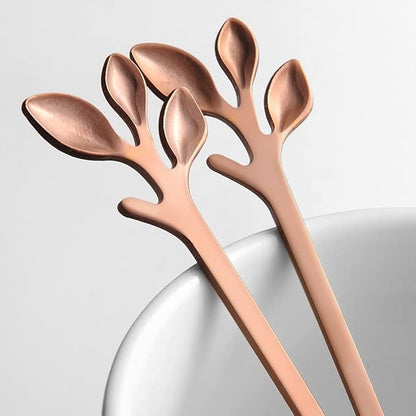 AnSaw 6-Piece Elegant Rose Gold Leaf Long Handle Teaspoons - 7.4" Stainless Steel Stir Spoons for Coffee & Tea, Perfect for Mixing & Stirring - Image 7