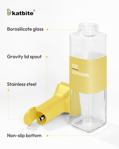 katbite 16oz Glass Olive Oil Dispenser Bottle for Kitchen Cooking - Leakproof Kitchen Essential with Precise Pouring Spout for Salad, Air Fryer, BBQ, Non-Stick Pans, Easy Refill and Use, Yellow - Image 5