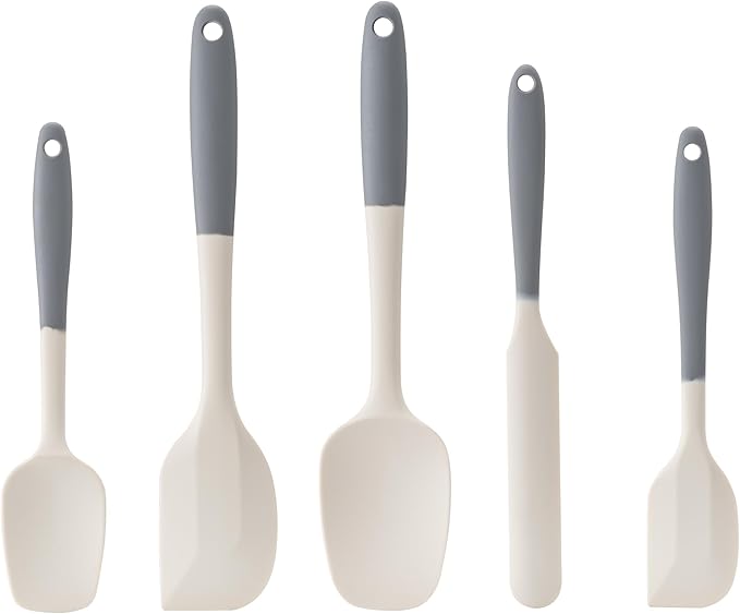 Silicone Spatula Set, 5 Piece Food Grade Rubber Spatulas for Baking, Cooking, and Mixing High Heat Resistant Non Stick Dishwasher Safe BPA-Free (Gray+White) by Hoewina
