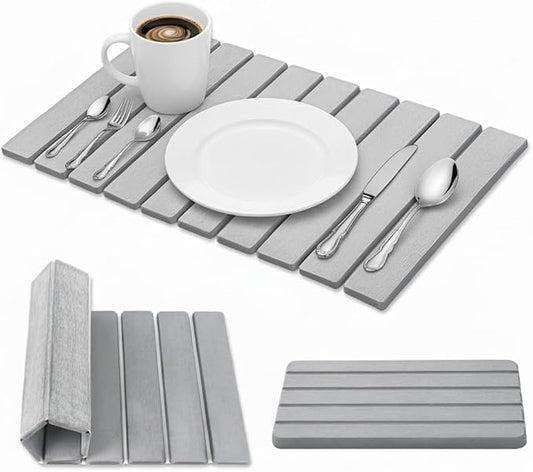 2 PCS Large Stone Dish Drying Mat for Kitchen Counter with Water Absorbing Sink Tray,24x16 Inch Foldable Diatomaceous Earth Dish Mat & 8x4 Inch Stone Coasters Tray,Super Absorbent Quick Dry by SOKINCLR