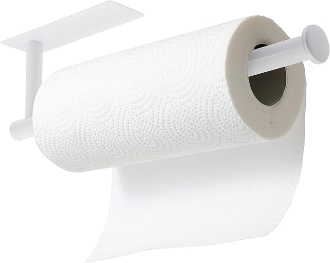 theaoo White Paper Towel Holder - Under Cabinet Paper Towel Holder for Kitchen, Adhesive Paper Towel Roll Rack for Bathroom Towel, Wall Mounted Matte Black Paper Towel Rack, SUS304 Stainless Steel by theaoo