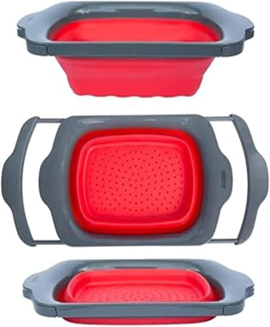 Comfify XL Large Kitchen Strainer - Collapsible Silicone Over-The-Sink Colander with Extendable Handles - Use with Pasta, Fruit, Berries & Veggie - 6 Quart - Red