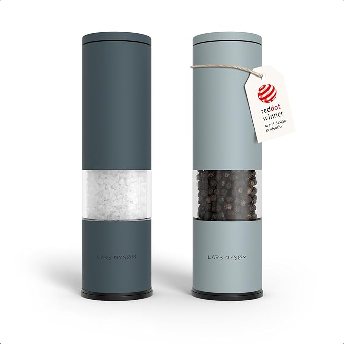 LARS NYSØM Salt and Pepper Grinder Set Manual, Stainless Steel Salt and Pepper Mills with Adjustable Ceramic Grinder I Design Spice Shakers (Blue) by LN