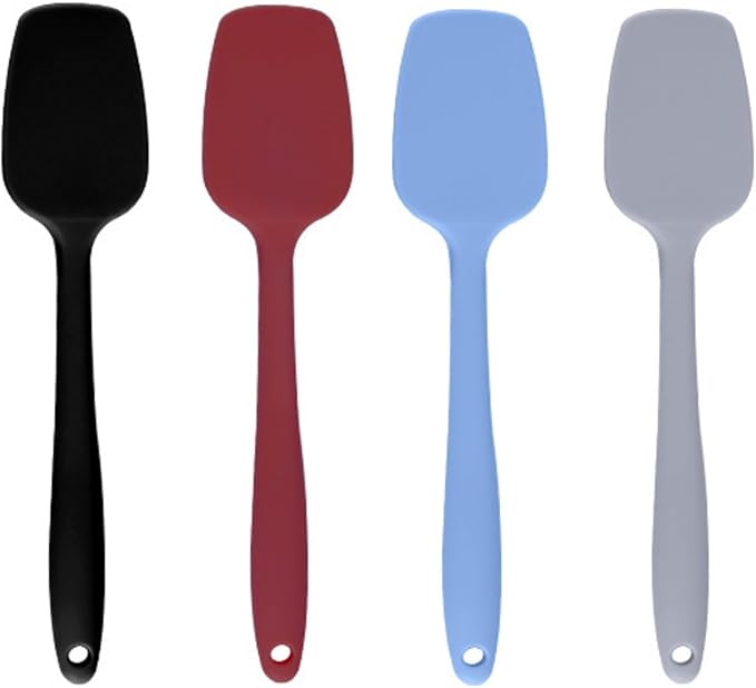 Shappy 4 Pieces Silicone Cooking Spoons 10.6 Inch Heat Resistant Kitchen Spoons for Mixing, Serving and Stirring Upgrade Large Non Stick Basting Utensils, Dishwasher Safe(Spatula,Classic Color) by Shappy