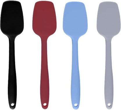 Shappy 4 Pieces Silicone Cooking Spoons 10.6 Inch Heat Resistant Kitchen Spoons for Mixing, Serving and Stirring Upgrade Large Non Stick Basting Utensils, Dishwasher Safe(Spatula,Classic Color) by Shappy